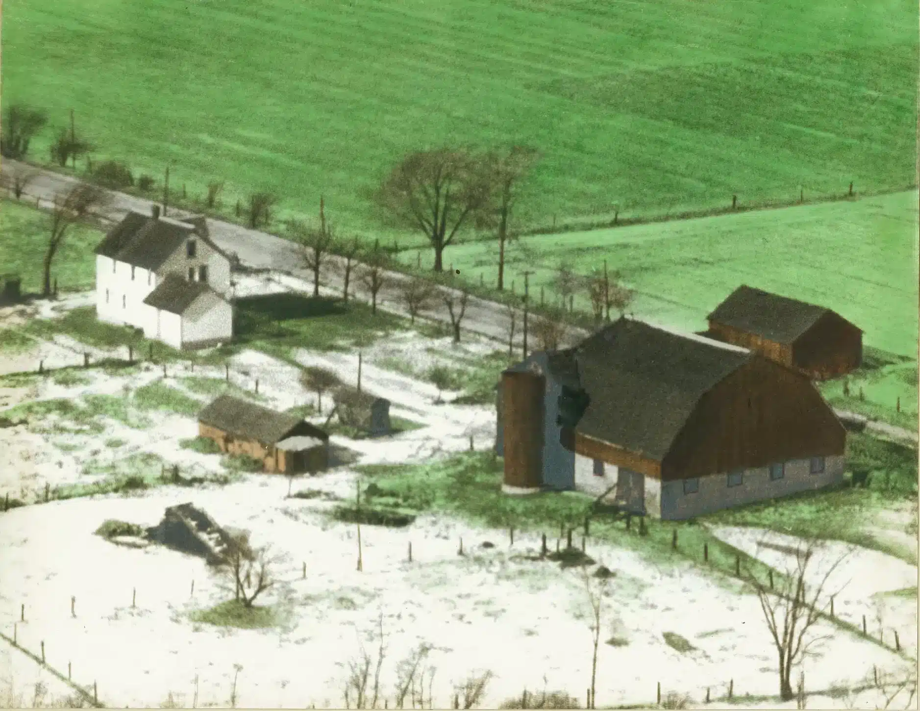 Aerial view of the Sider Road multigenerational Mennonite farm in Canada