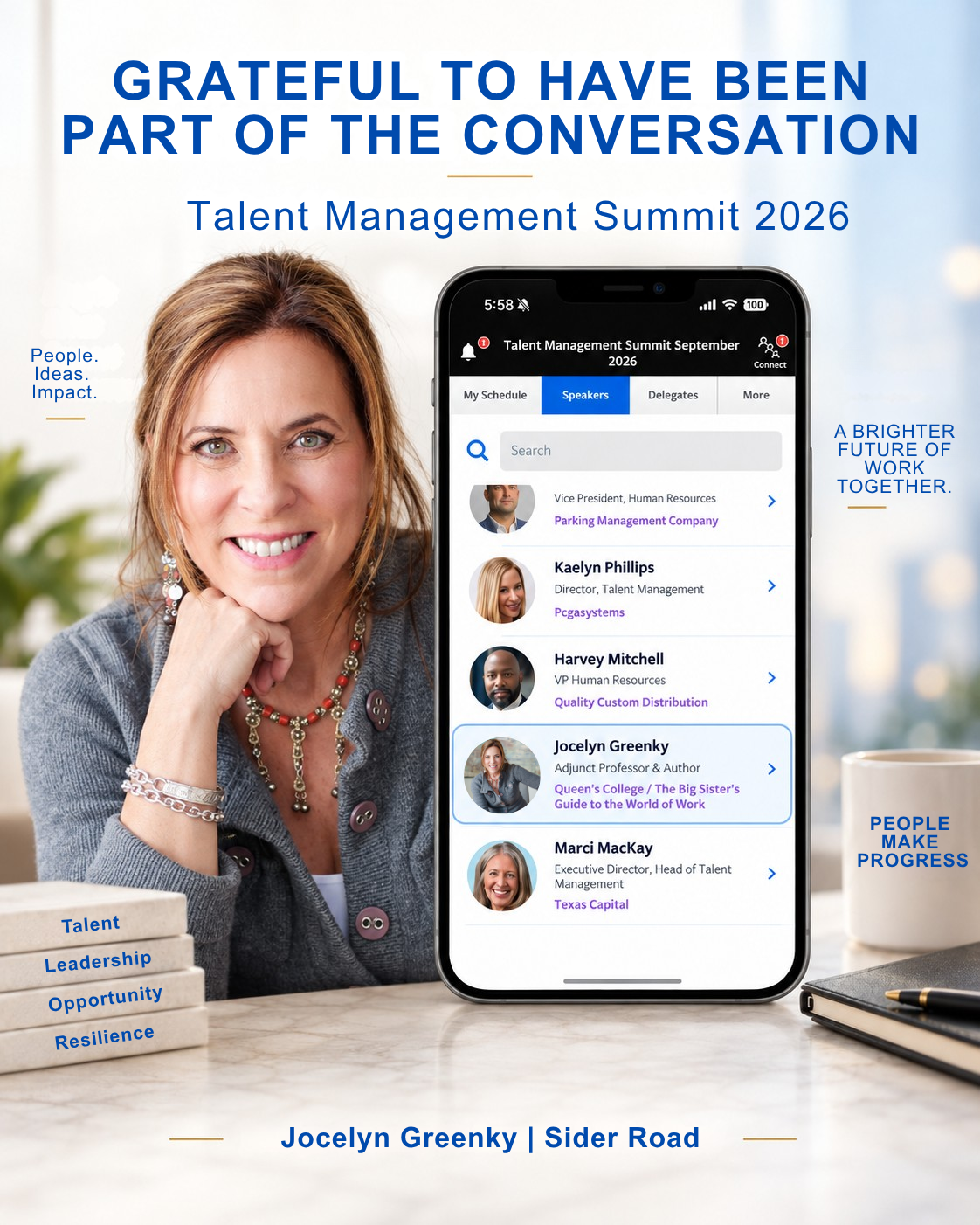 Jocelyn Greenky at the Talent Management Summit 2026 in Dallas discussing leadership, talent, workplace culture and AI.